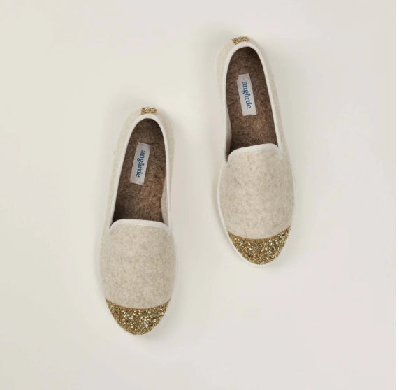 Chaussons Bruson, laine beige paillettes - Femme
