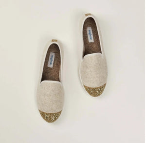 Chaussons Bruson, laine beige paillettes - Femme