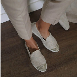 Chaussons Bruson, laine beige paillettes - Femme