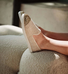 Chaussons Bruson, laine beige paillettes - Femme
