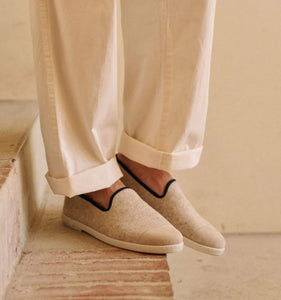 Chausson en laine, beige marine - Homme