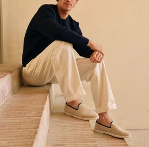 Chausson en laine, beige marine - Homme