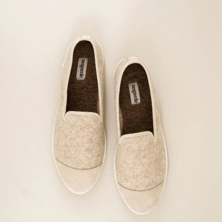 Chaussons Bruson, laine beige nude - Femme