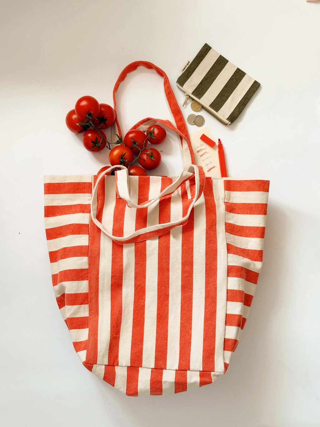Cabas Elisabeth - Rayures greige / tomato