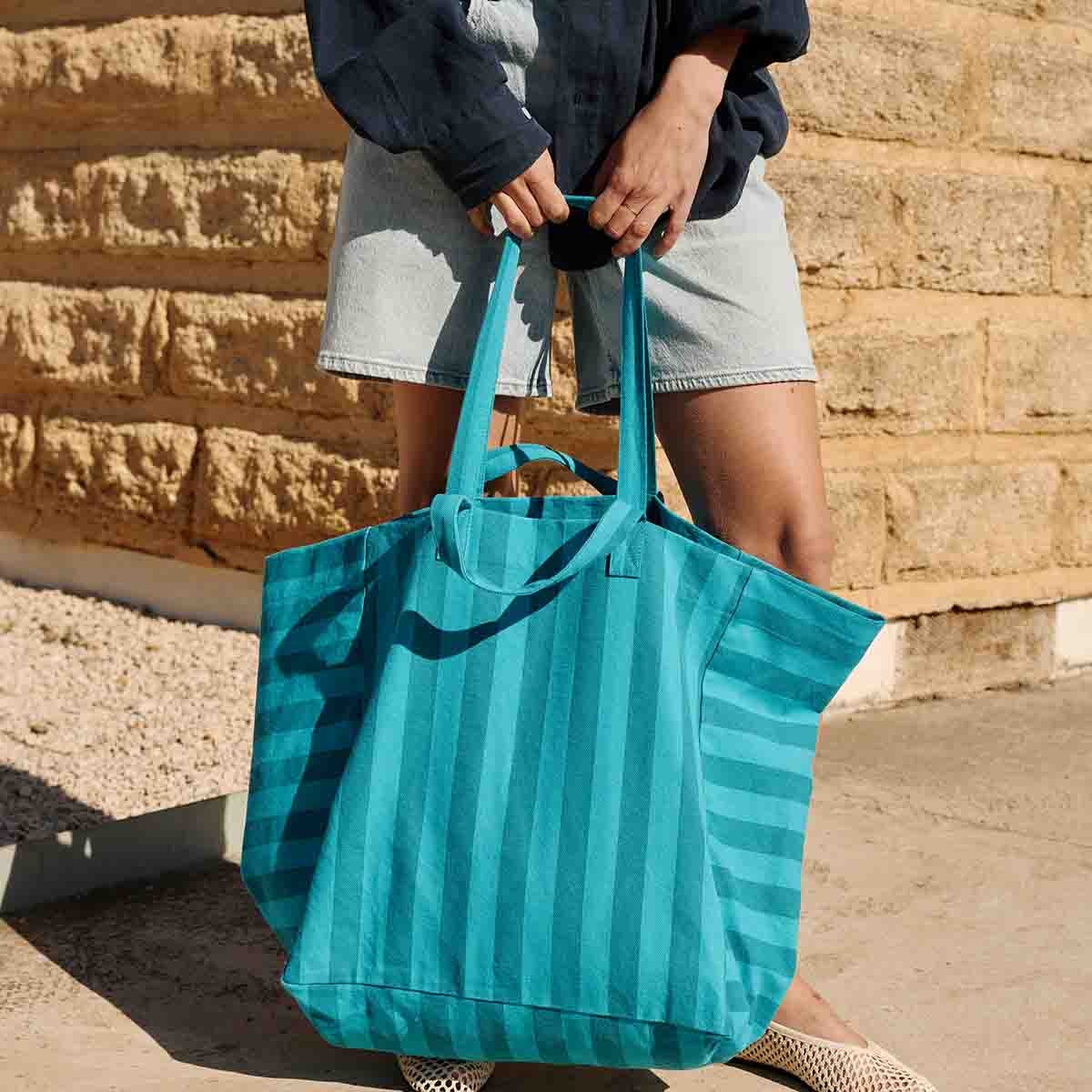 Cabas Elisa - Rayures Tahititian / Turquoise