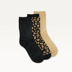 Pack 3 chaussettes Fantaisies léopard noir doré- Femme