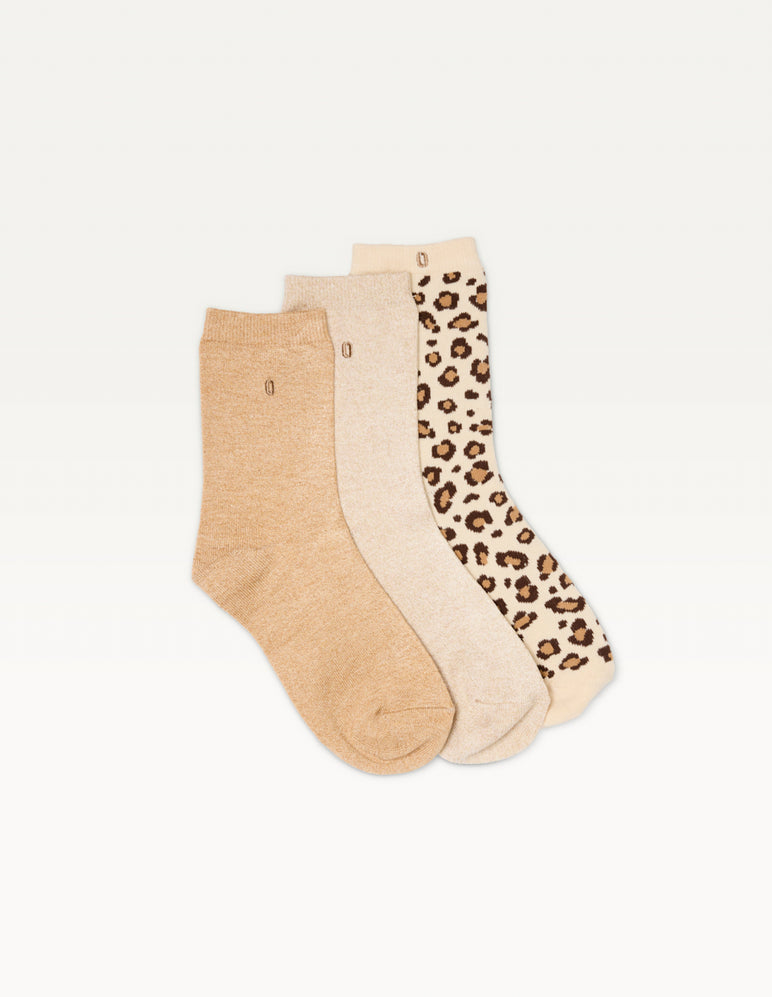 Pack 3 chaussettes Fantaisies léopard beige - Femme