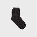 FFL01 Chaussettes pailletées en coton peigné Léopard - Noir - Femme