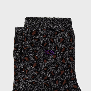 Chaussettes pailletées en coton peigné Léopard - Noir - Femme #FFL01