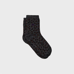 Chaussettes pailletées en coton peigné Léopard - Noir - Femme #FFL01