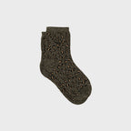 FFL02 Chaussettes pailletées en coton peigné Léopard - Kaki - Femme