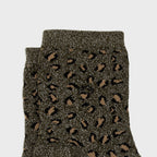 FFL02 Chaussettes pailletées en coton peigné Léopard - Kaki - Femme