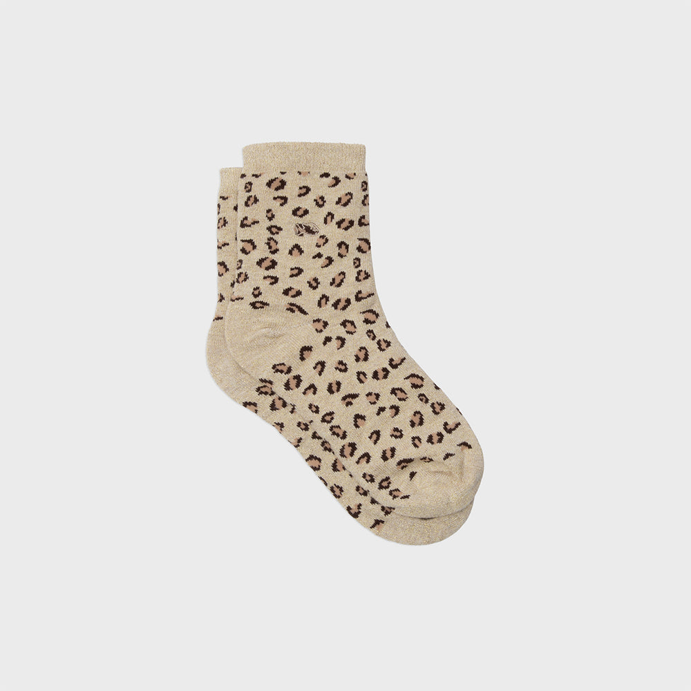 FFL03 Chaussette pailletées en coton peigné Léopard- Femme