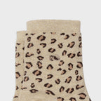 FFL03 Chaussette pailletées en coton peigné Léopard- Femme