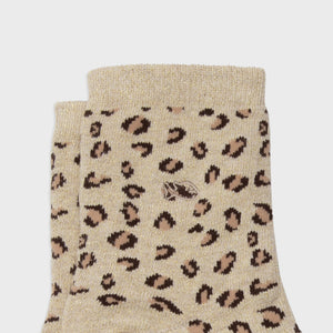 FFL03 Chaussette pailletées en coton peigné Léopard- Femme