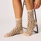 FFL03 Chaussette pailletées en coton peigné Léopard- Femme