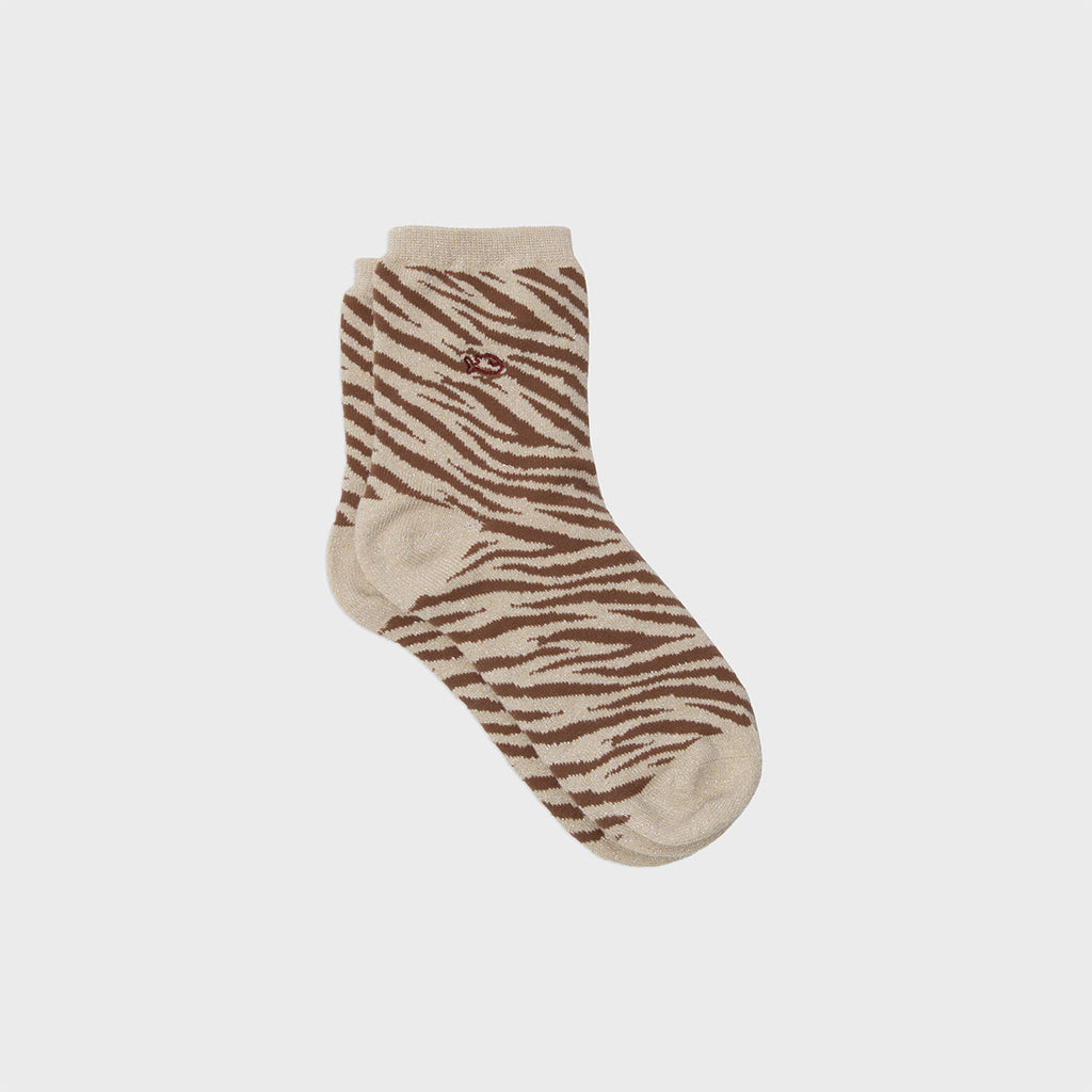 FFL10 - Chaussettes pailletées en coton peigné zèbre - Beige - Femme