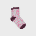FFL24 - Chaussettes pailletées en coton peigné léopard - Blanc et lie de vin- Femme