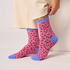 FFL25 - Chaussettes pailletées en coton peigné léopard - Rose et bleu - Femme