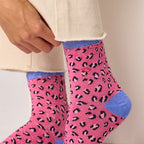 FFL25 - Chaussettes pailletées en coton peigné léopard - Rose et bleu - Femme