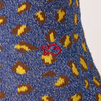 FFL28 - Chaussettes pailletées en coton peigné léopard - Marine - Femme