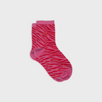 FFL31 - Chaussettes pailletées en coton peigné zèbre - Rose et rouge - Femme