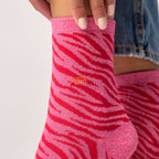 FFL31 - Chaussettes pailletées en coton peigné zèbre - Rose et rouge - Femme