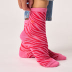 FFL31 - Chaussettes pailletées en coton peigné zèbre - Rose et rouge - Femme