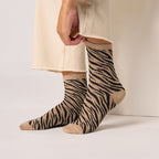 FFL32 - Chaussettes pailletées en coton peigné zèbre - Marron et noir - Femme