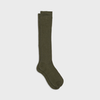 FHA04 -  Chaussettes unies en coton peigné Hautes - kaki chiné - Femme