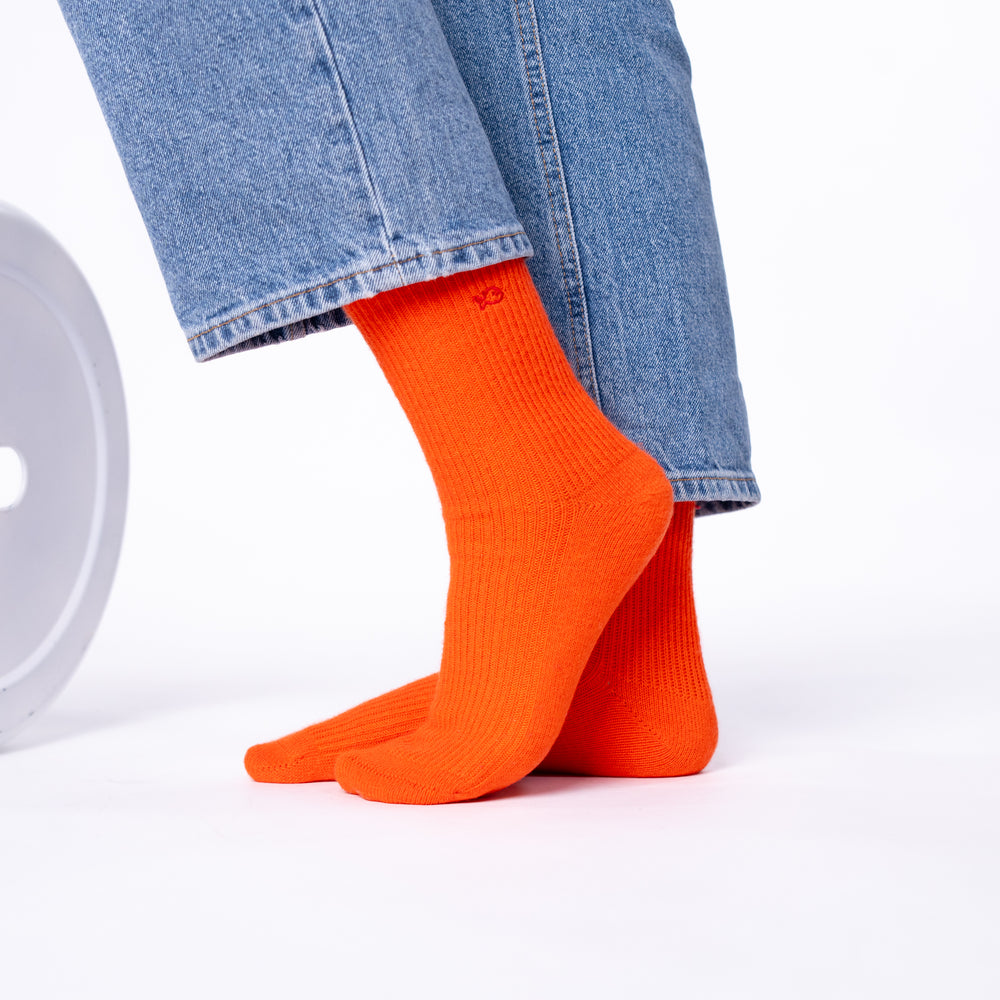 FLA14 Chaussettes en laine avec angora - Orange - Femme