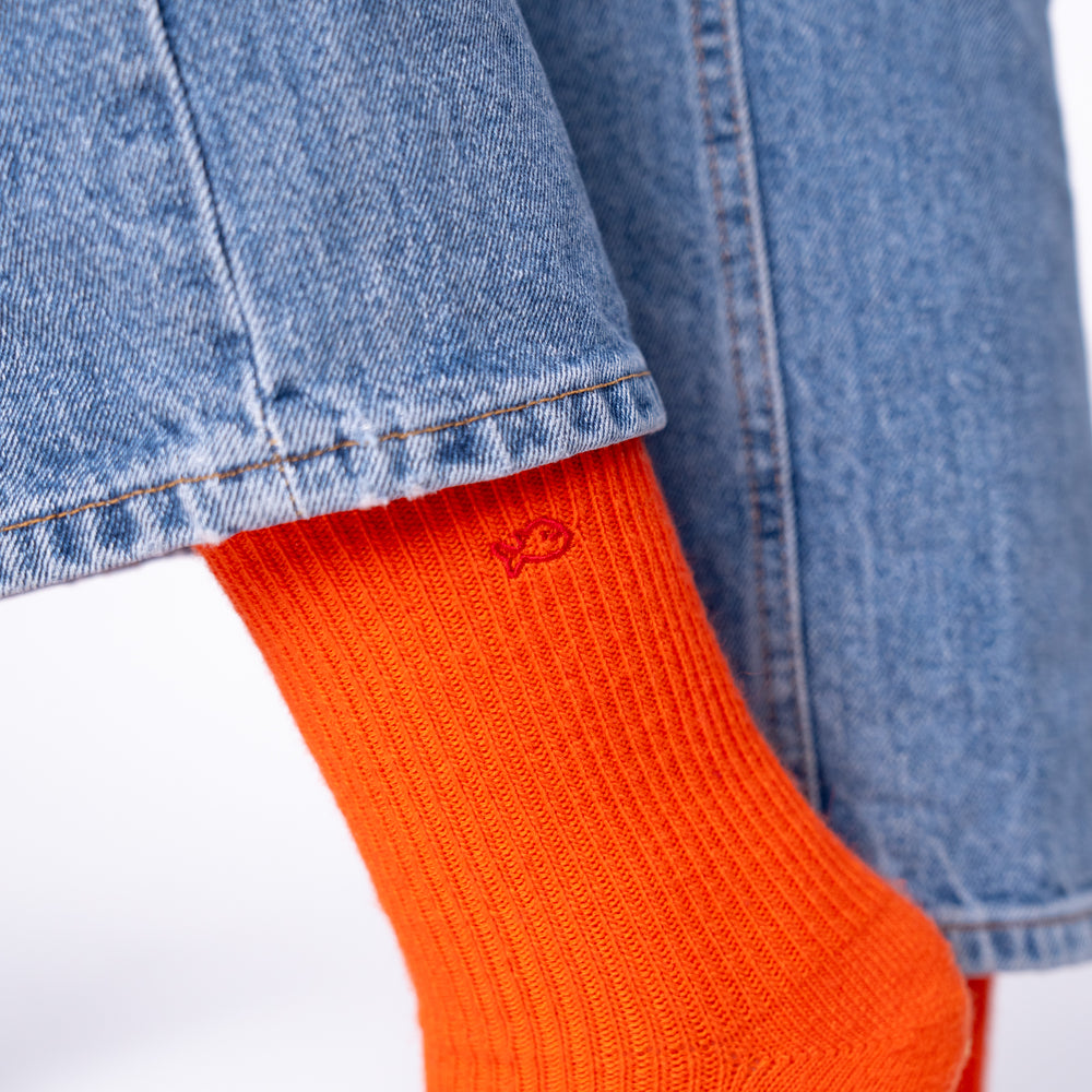 FLA14 Chaussettes en laine avec angora - Orange - Femme