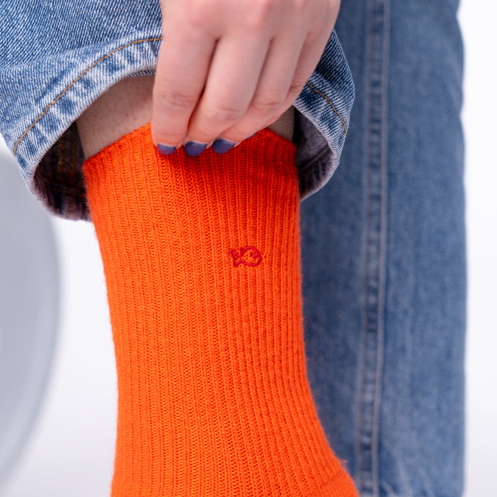FLA14 Chaussettes en laine avec angora - Orange - Femme