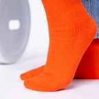 FLA14 Chaussettes en laine avec angora - Orange - Femme