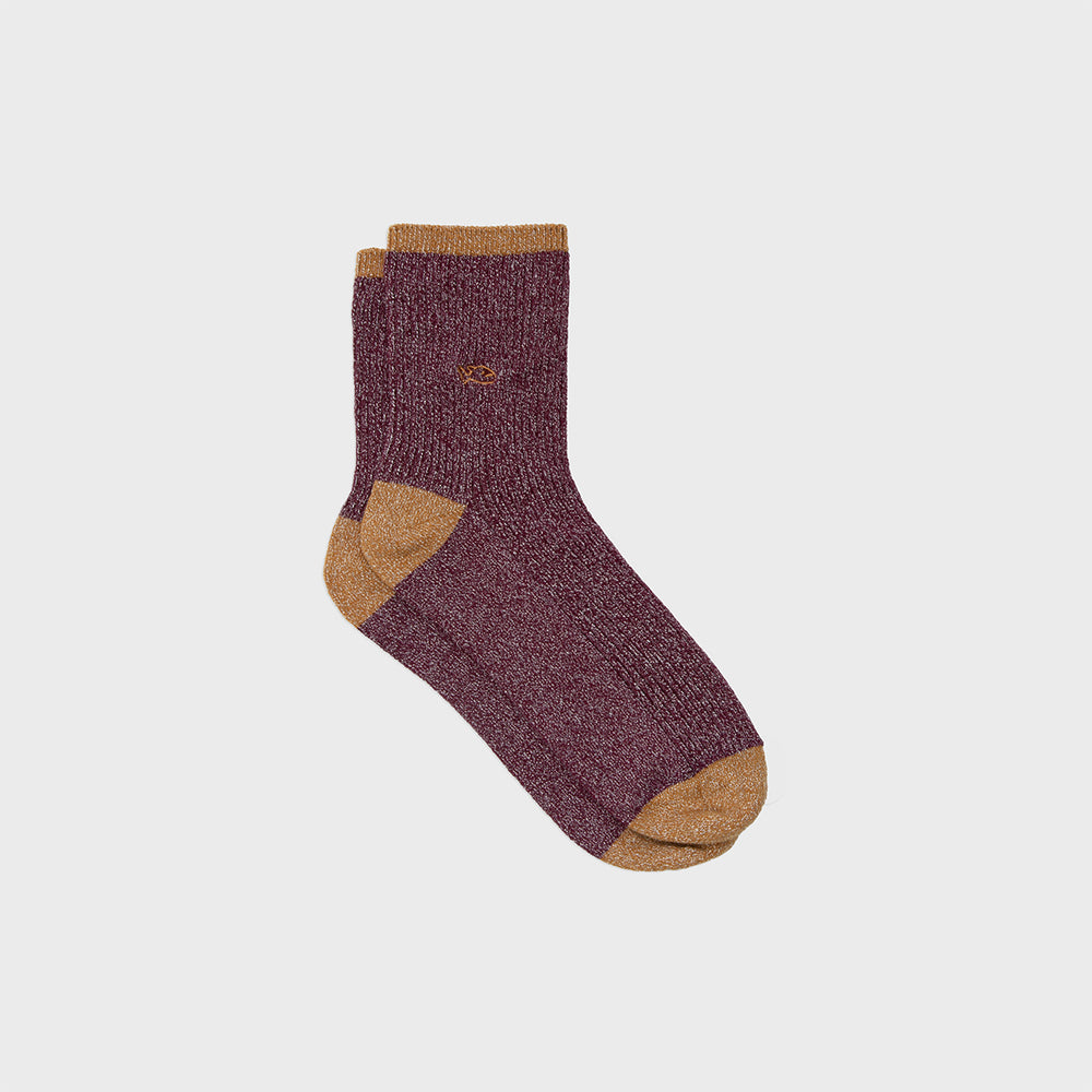 FPA01 - Chaussettes pailletées en coton peigné vintage - Bordeaux