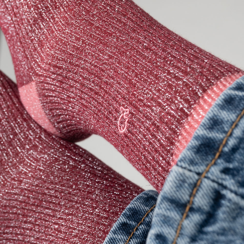 FPA12 - Chaussette en coton peigné Bordeaux et Rose - Femme