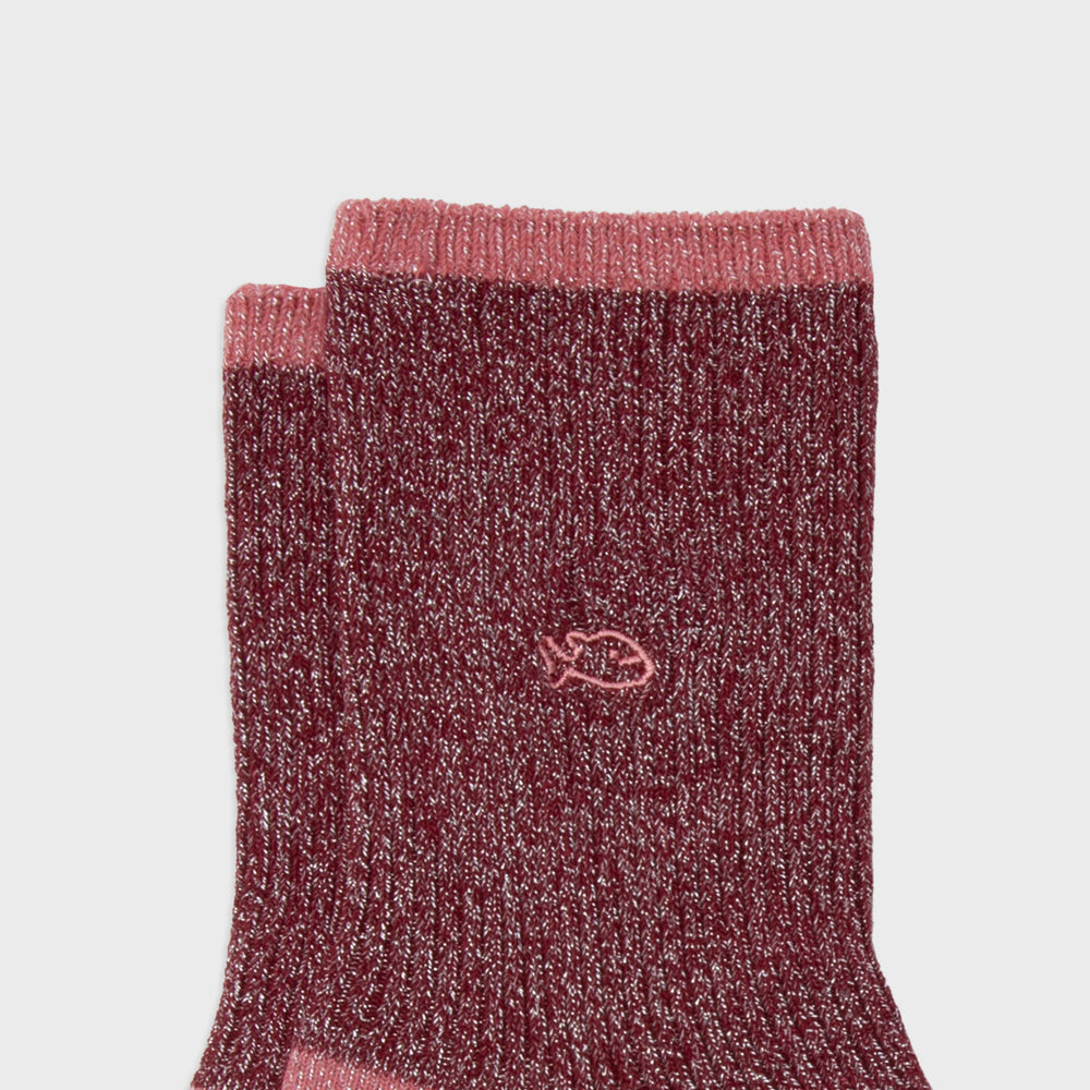 FPA12 - Chaussette en coton peigné Bordeaux et Rose - Femme