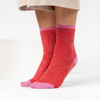 FPA14 - Chaussettes pailletées en coton peigné vintage - Rouge - Femme