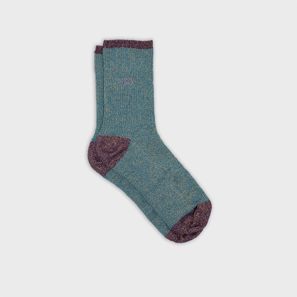 FPA17 Chaussettes en coton peigné Vintage - Bleu canard - Femme