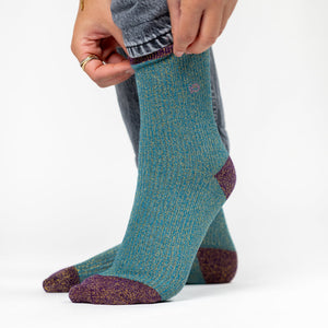 Chaussettes en coton peigné Vintage - Bleu canard - Femme #FPA17