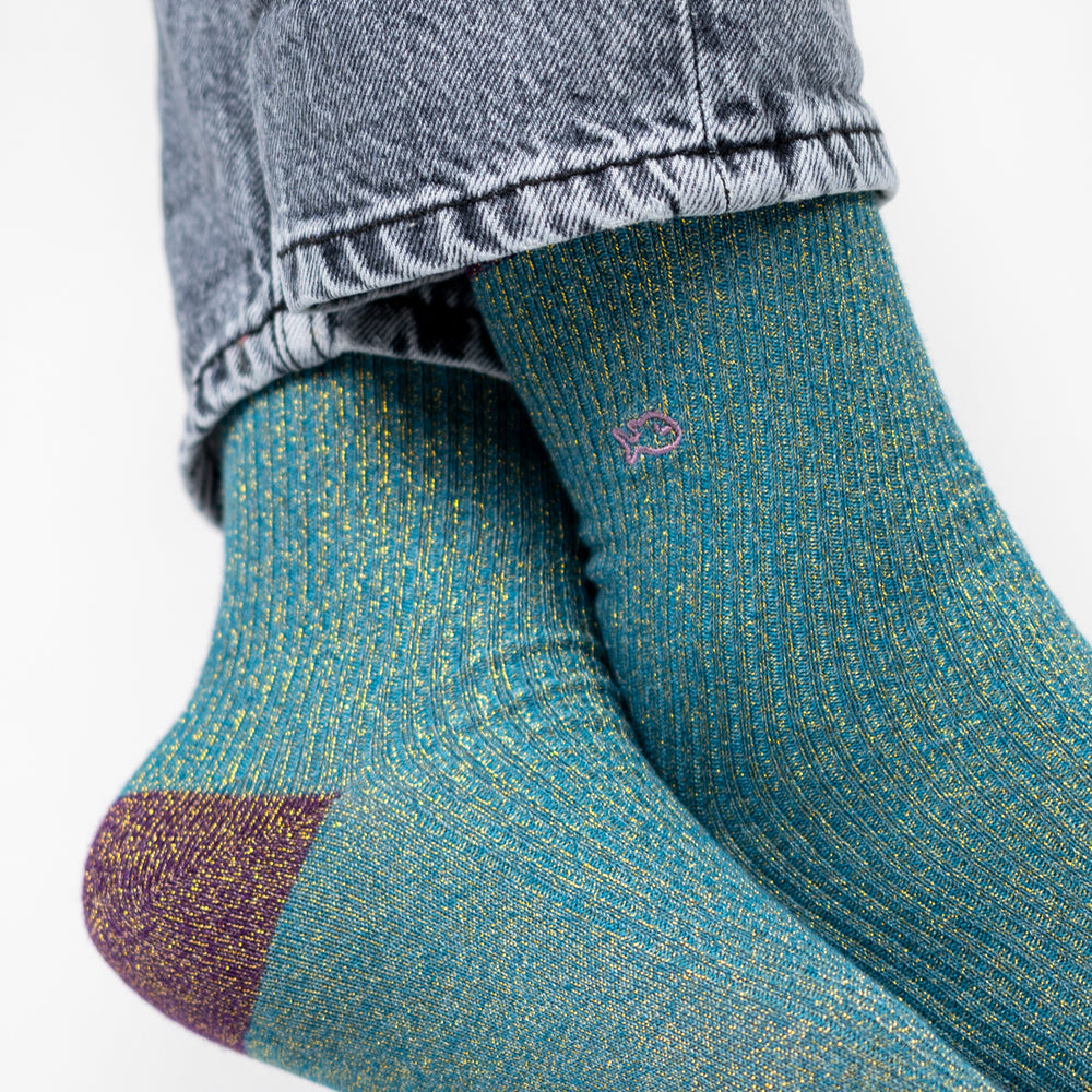 FPA17 Chaussettes en coton peigné Vintage - Bleu canard - Femme