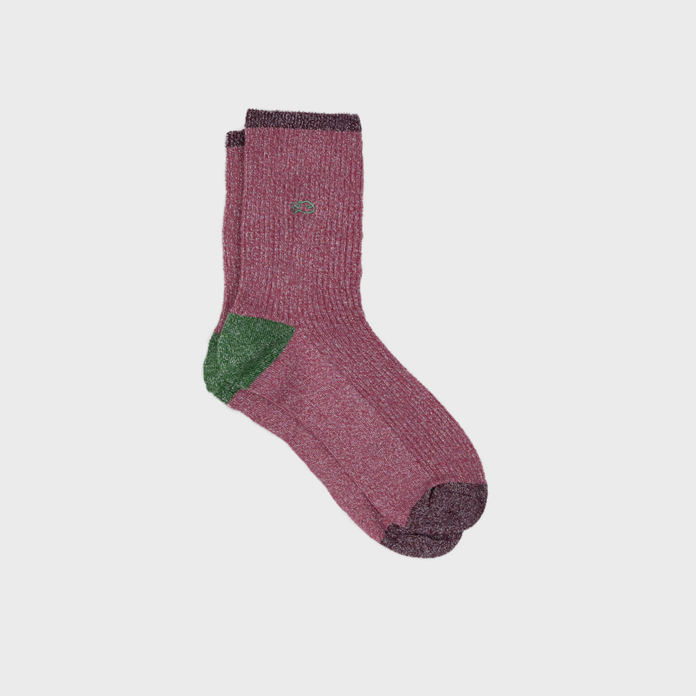 FPA18 - Chaussettes pailletées en coton peigné vintage - Vieux rose