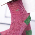 FPA18 - Chaussettes pailletées en coton peigné vintage - Vieux rose
