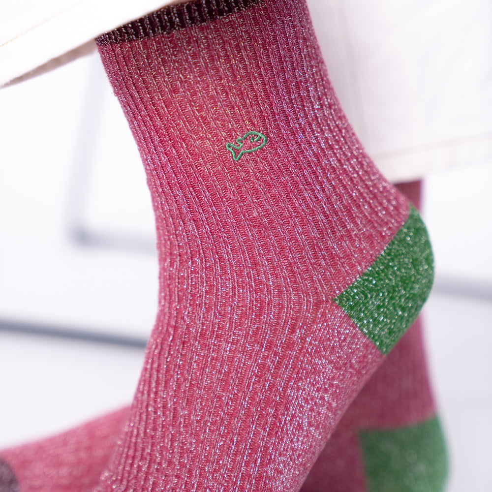 FPA18 - Chaussettes pailletées en coton peigné vintage - Vieux rose