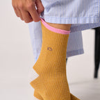 FPA23 - Chaussettes pailletées en coton peigné vintage - Moutarde - Femme