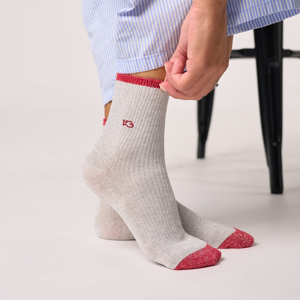 FPA24 Chaussettes pailletées en coton peigné vintage - Gris - Femme