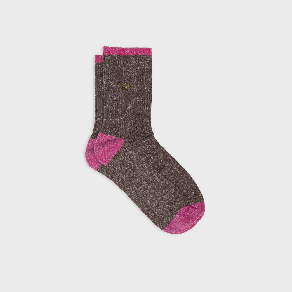 FPA25 Chaussettes pailletées en coton peigné vintage - Marron - Femme
