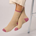 FPA27 Chaussettes pailletées en coton peigné vintage - Beige - Femme