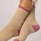 FPA27 Chaussettes pailletées en coton peigné vintage - Beige - Femme
