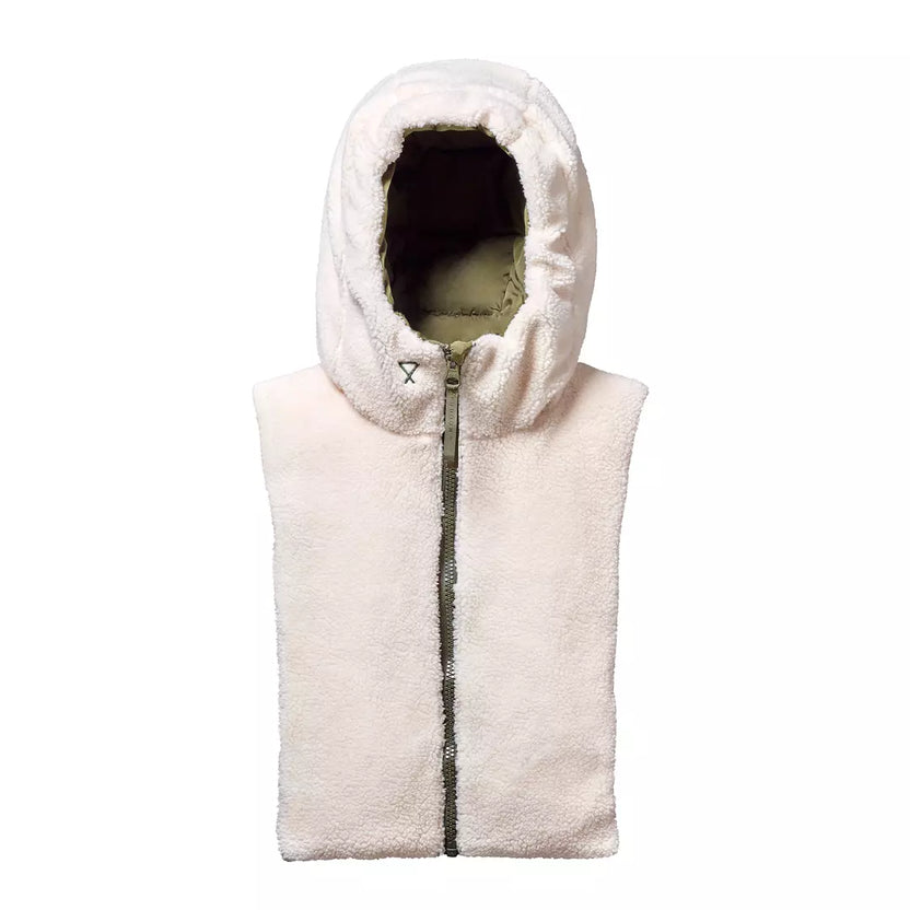 Capuche doudoune kaki et écru effet mouton